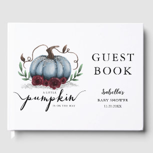 Fall Baby Shower Blue Little Pumpkin Guest Book