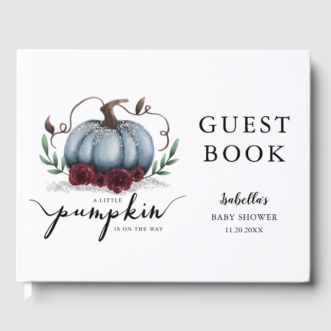 Fall Baby Shower Blue Little Pumpkin Guest Book (Front)