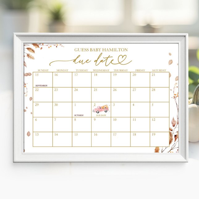 Fall Baby Shower Due Date Calendar Poster (Creator Uploaded)