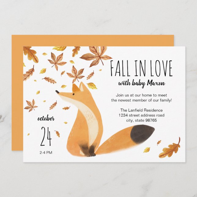 Fall Baby Shower // Fall in love with Baby // Fox Invitation (Front/Back)