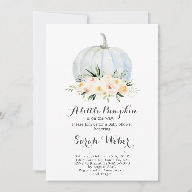Fall baby shower girl pumpkin invitation (Front)