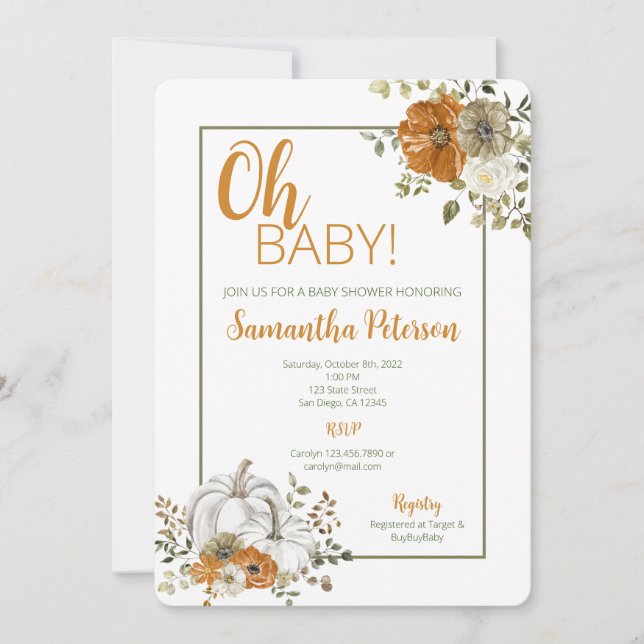 Fall Baby Shower Invitation Neutral Fall Colours (Front)