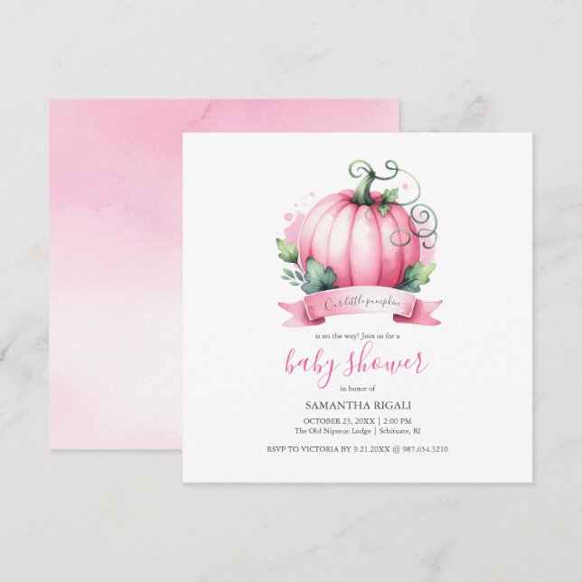 Fall Baby Shower Invitations Little Pumpkin Girl (Front/Back)