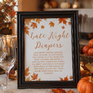 Fall Baby Shower Late Night Diapers Party Game Poster
