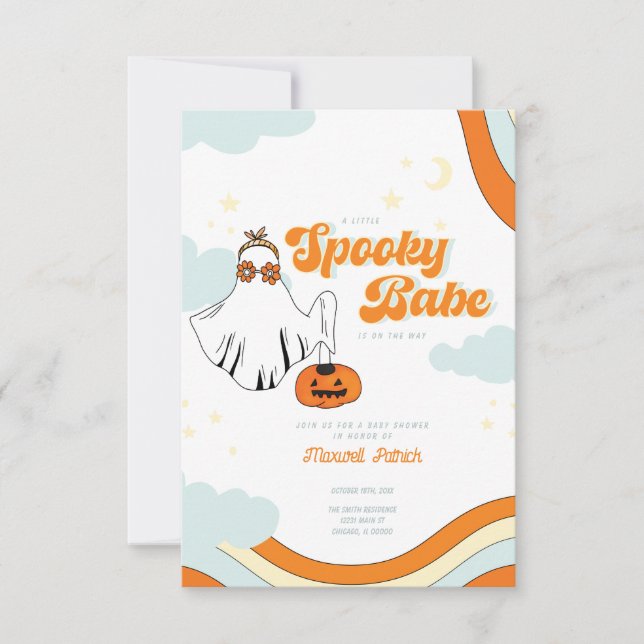 Fall Baby Shower Retro Ghost Groovy Baby Shower In Invitation (Front)