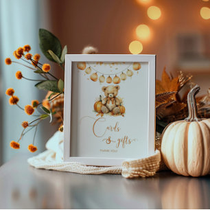 Fall Baby shower teddy bear Cards and gifts Poster