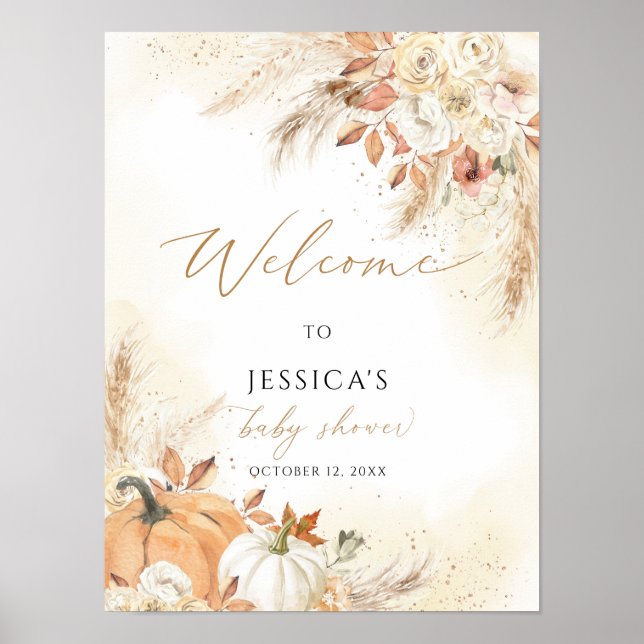 Fall baby shower welcome sign, little pumpkin sign (Front)
