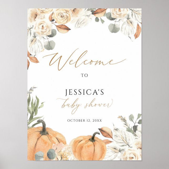 Fall baby shower welcome sign, little pumpkin sign (Front)