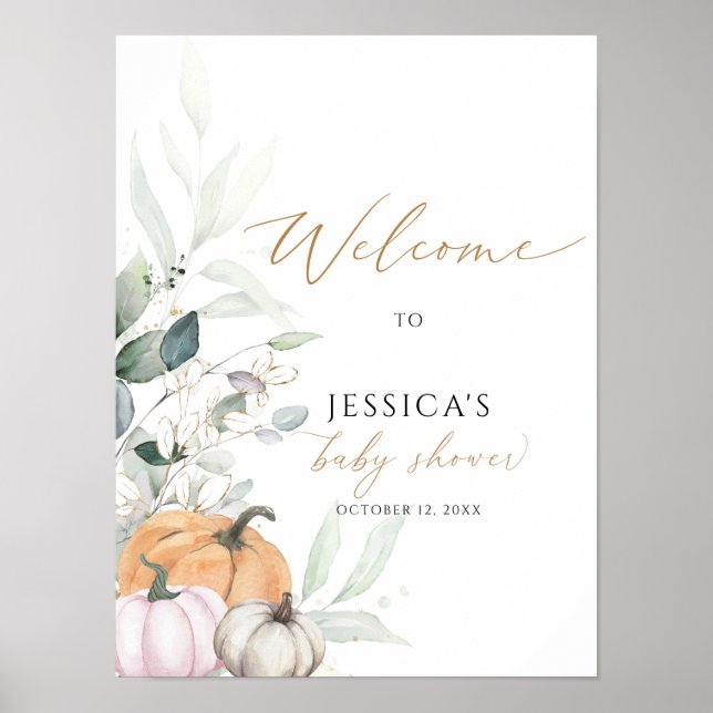 Fall baby shower welcome sign, little pumpkin sign (Front)