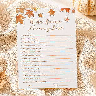 Fall Baby Shower Who Knows Mommy Best Game Card