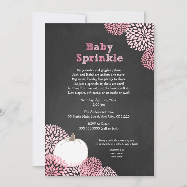 Fall Baby Sprinkle Invites, white pumpkin floral Invitation (Front)