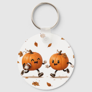 Fall Ball Pumpkin Football Autumn Leaves Keychain