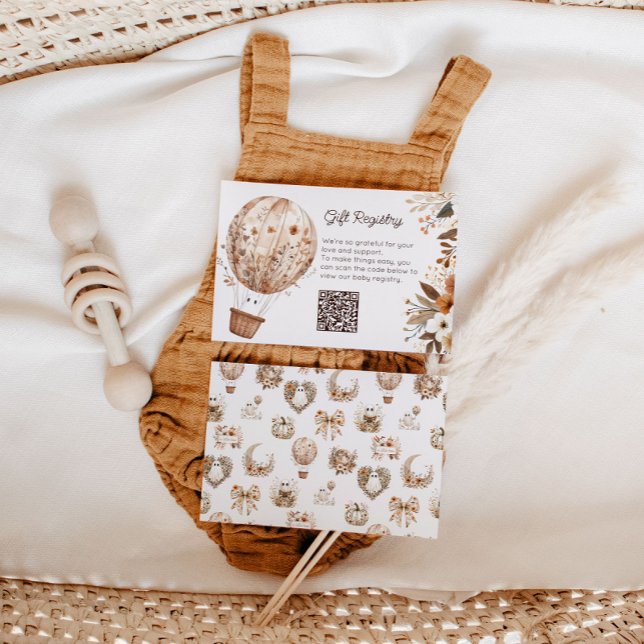 Fall Balloon QR Code Baby Shower Registry Card (Cozy in Bloom Gift Registry)