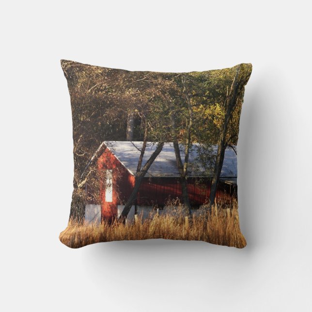 Fall Barn in Central Maryland Throw Pillow (Front)