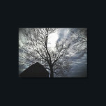 Fall Barn Moonlit Sky Modern Black & White Canvas Print<br><div class="desc">This simple yet stunning image features a rustic barn at night with a winter cloud filled full moon sky and bare trees. Created by Simply Farmhouse Press.</div>