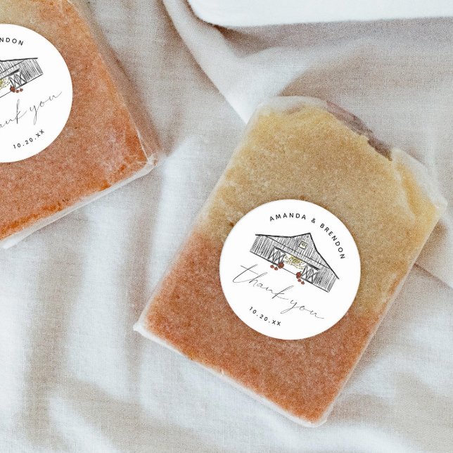 Fall Barn Pumpkins Thank You Wedding Classic Round Sticker (Creator Uploaded)