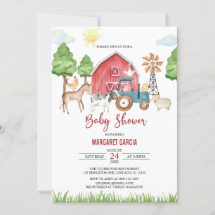 Fall Barnyard Farm Animals Baby Shower Invitation
