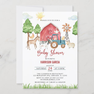 Fall Barnyard Farm Animals Baby Shower Invitation