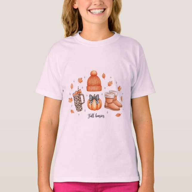 Fall Basics Cozy Autumn Aesthetic Pumpkin Leopard  T-Shirt (Front)