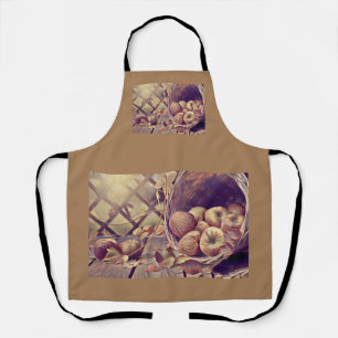 Fall basket of apples fruits watercolor vintage apron