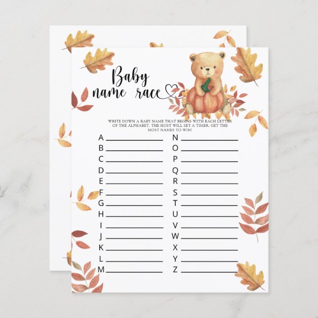 Fall Bear - Baby name race game (Front/Back)