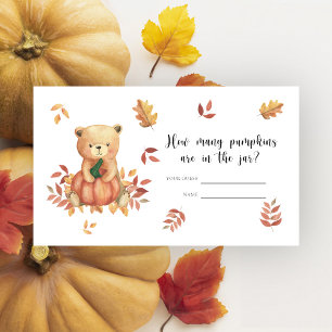 Fall Bear baby shower - guess how many pumpkins Enclosure Card