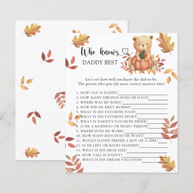 Fall bear - Who knows Daddy best game (Front/Back)