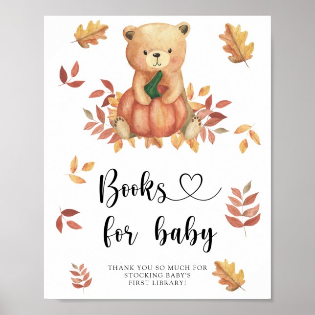 Fall bear with pumpkin , books for baby poster (Front)