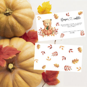 Fall bear with pumpkin - diaper raffle ticket enclosure card