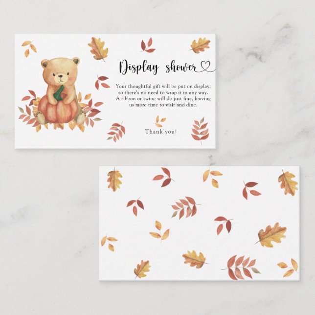 Fall bear with pumpkin - display shower card (Front/Back)