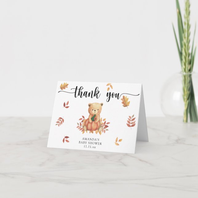 Fall Bear with pumpkin - thank you Card (Front)