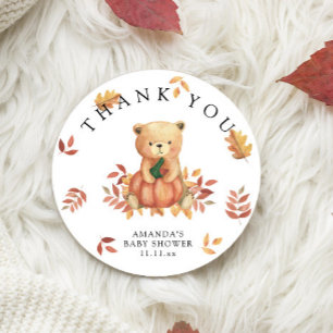 Fall Bear with pumpkin - thank you Classic Round Sticker