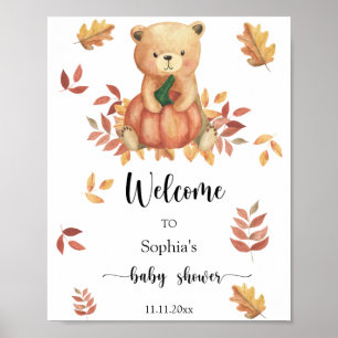 Fall Bear with Pumpkin - Welcome baby shower Poster