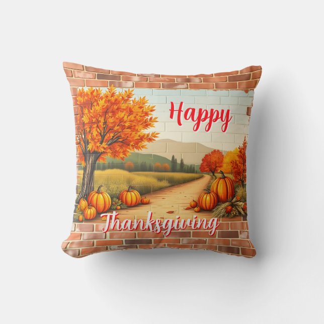 Fall Beautiful Modern Happy Thanksgiving Throw Pillow (Front)