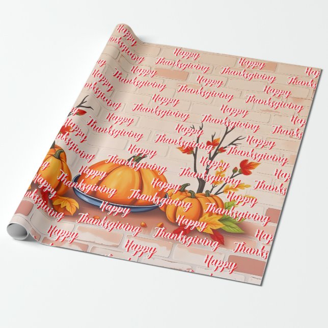 Fall Beautiful Popular Happy Thanksgiving Wrapping Paper (Unrolled)