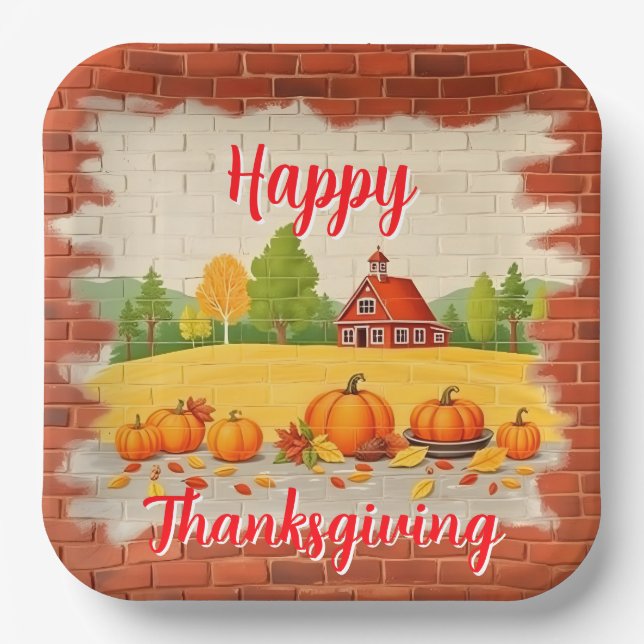 Fall Beautiful Trendy Happy Thanksgiving Paper Plate (Front)