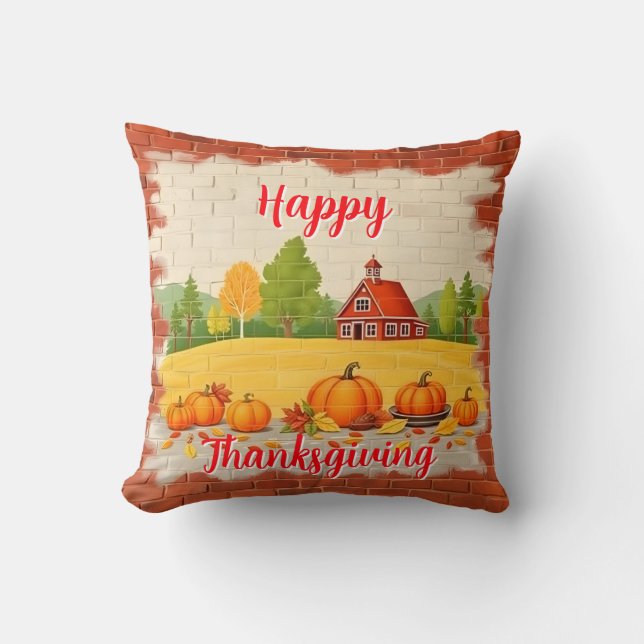 Fall Beautiful Trendy Happy Thanksgiving Throw Pillow (Front)