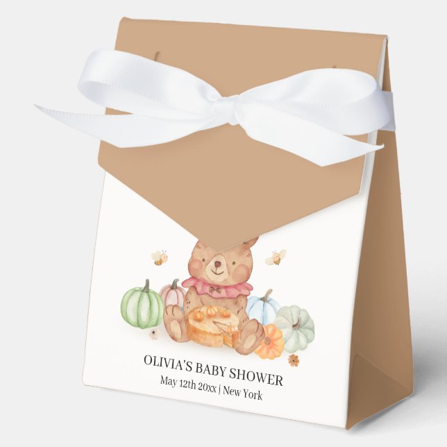 Fall Bee Cutie Pumpkin Pie Teddy Bear Baby Shower  Favor Box (Front)
