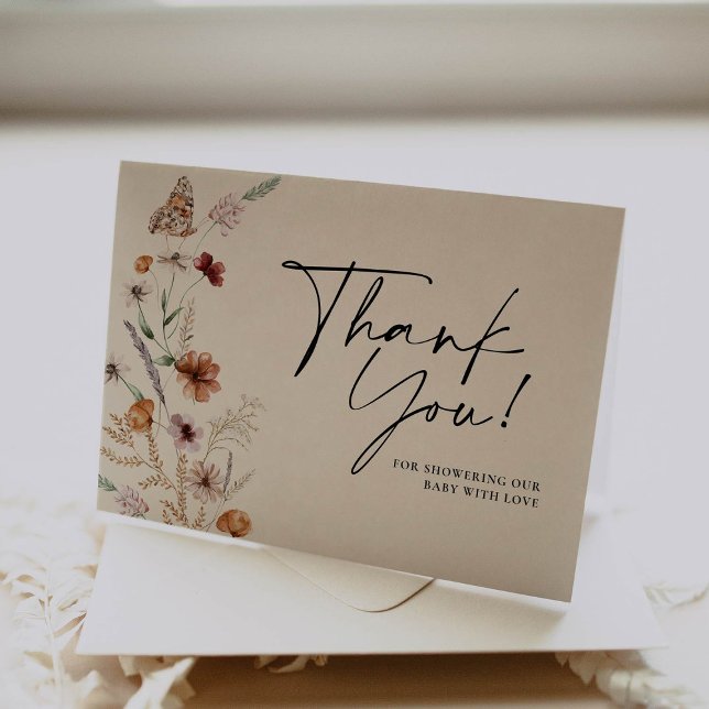Fall Beige Floral Baby Shower Thank You Card (Creator Uploaded)