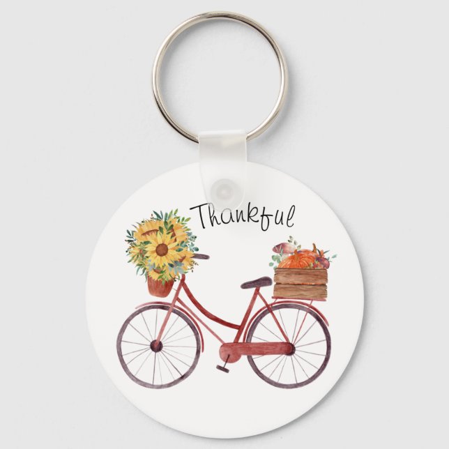 Fall. Bicycle with Pumpkins Keychain (Front)