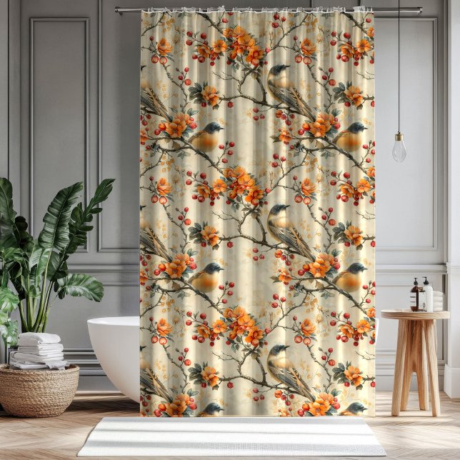 Fall Birds Blooms Curtain Gift for Their Bathroom (Fall Birds & Blooms Curtain Gift for Their Bathroom)