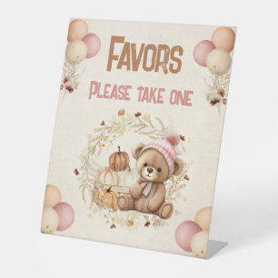 Fall Birthday Pumpkins Bear Girl Pedestal Sign