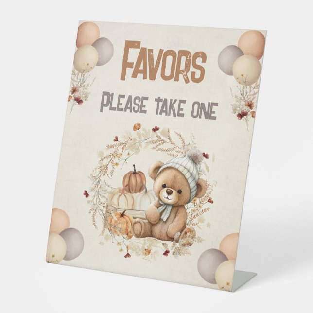 Fall Birthday Pumpkins Teddy Bear Pedestal Sign (Front)