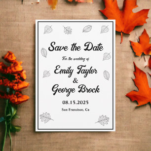 Fall Black And White Leaves Autumn Chic Wedding Save The Date