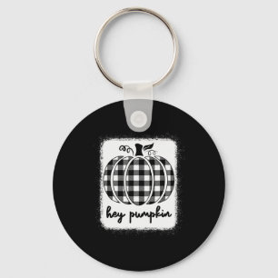 Fall Black And White Plaid Hey Pumpkin 1  Keychain