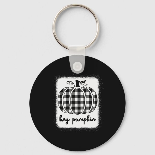 Fall Black And White Plaid Hey Pumpkin 1  Keychain (Front)