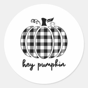 Fall Black And White Plaid Hey Pumpkin Classic Round Sticker