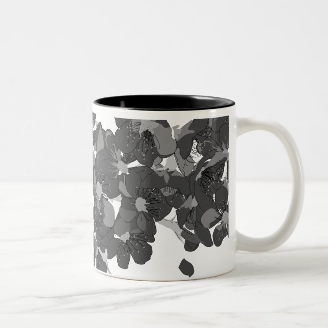 fall black botanical flower sakura Two-Tone coffee mug (Right)