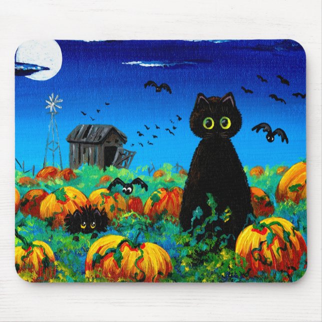Fall Black Cat Pumpkin Patch Mouse Pad (Front)