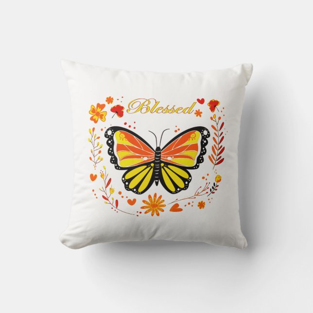 Fall blessed butterfly throw pillow (Front)